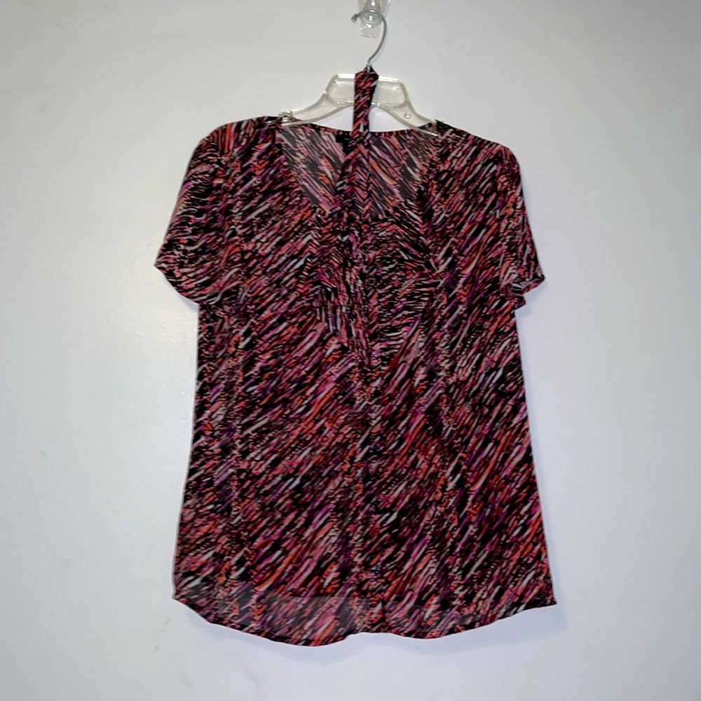 COPY - east 5th Sheer Button Front with string belt tie Blouse